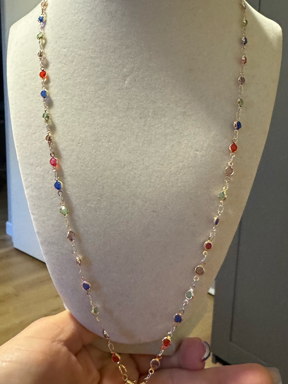 Multi-Color Bezel-Set Station Necklace - Women Jewelry